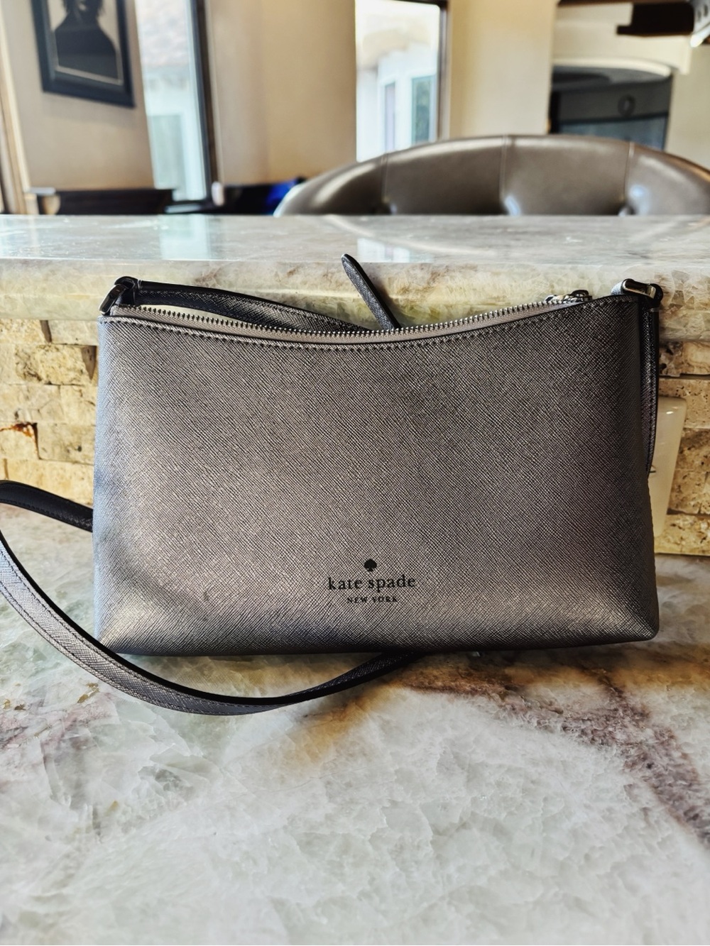 kate spade Metallic Gray Saffiano Crossbody Bag
